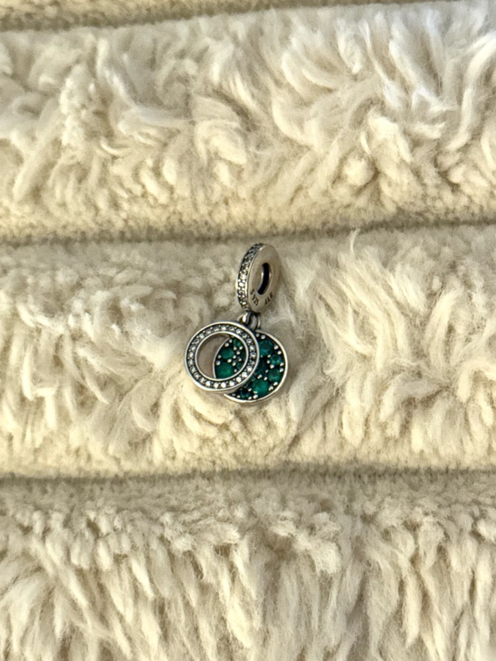 Pandora Silver Circle Green Crystal Drop Charm